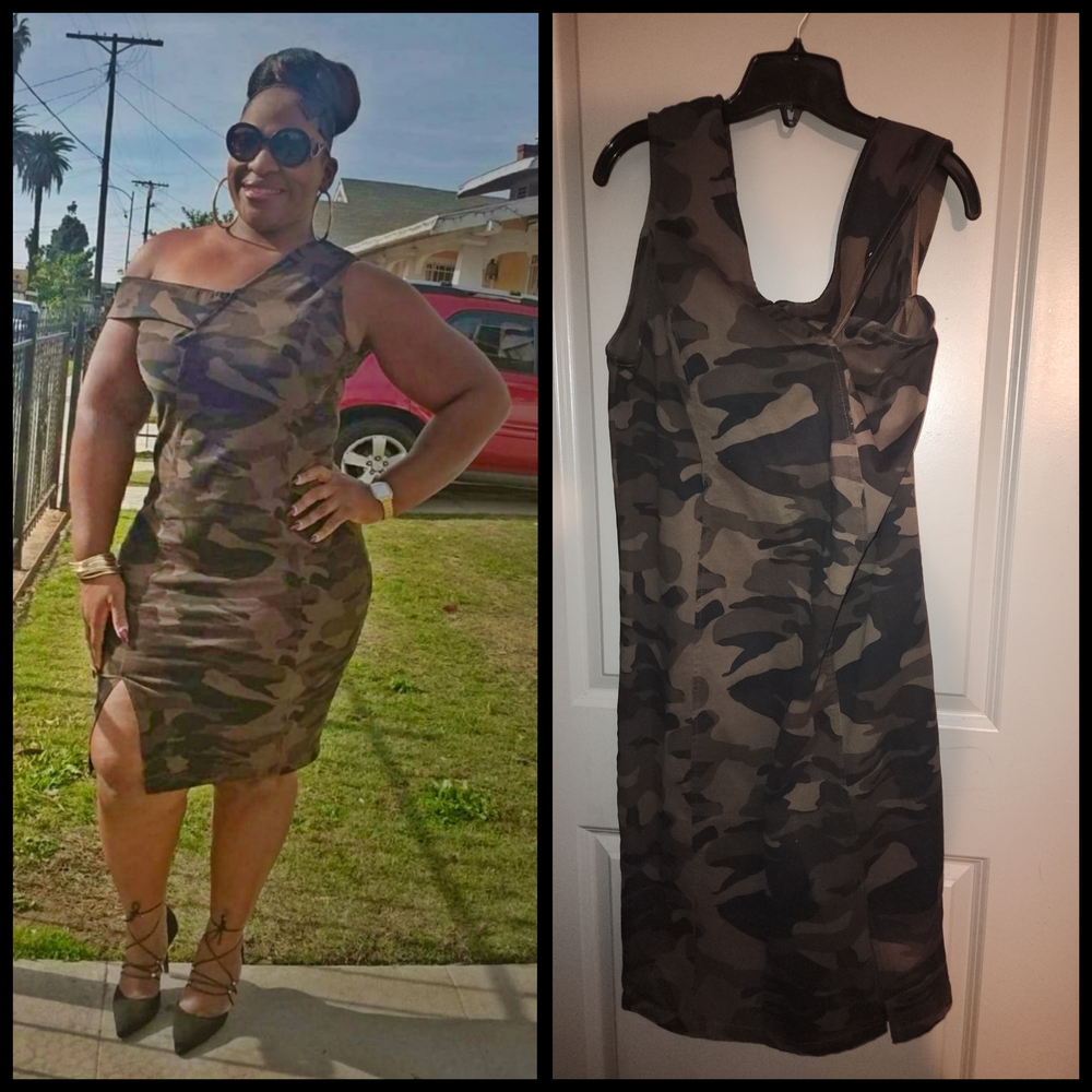 New York & Company One Shoulder Camouflage Dress